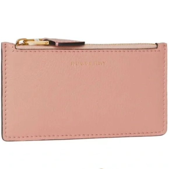 NWT BURBERRY Two-Tone Leather Zip Card Case in pink and tan - Picture 1 of 5